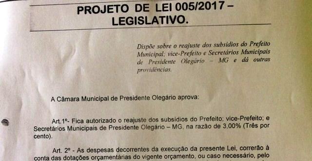 Câmara de Presidente Olegário aprova aumento de salários do prefeito, vice, vereadores e secretários