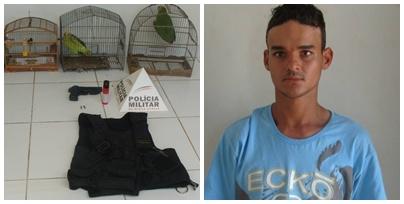 Polícia Militar de Carmo do Paranaíba apreende aves da fauna silvestre e réplica de pistola