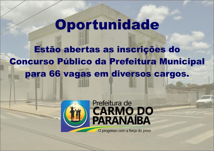 Prefeitura de Carmo do Paranaíba abre inscrições para concurso público