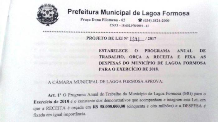 Projeto de Lei de maior responsabilidade do Legislativo de Lagoa Formosa será apresentado na 32ª reunião ordinária 