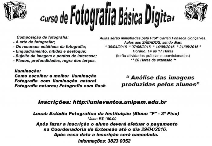 Fotografia Básica Digital é tema de curso no UNIPAM