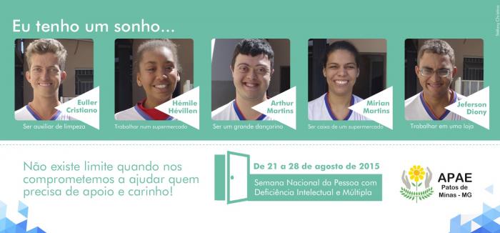 APAE de Patos de Minas convida comunidade para participar da Semana Nacional da Pessoa com Deficiência Intelectual e Múltipla 2015 