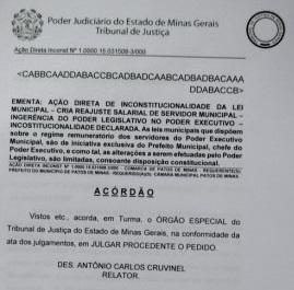 Por maioria dos votos, Tribunal de Justiça declara inconstitucional parágrafo 3º da Lei Municipal nº 500/15 de Patos de Minas