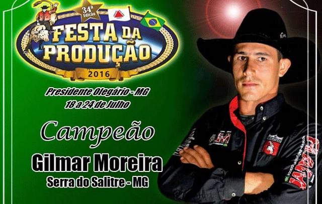 Gilmar Moreira é o grande campeão do rodeio em touros da 34ª Festa da Produção de Presidente Olegário