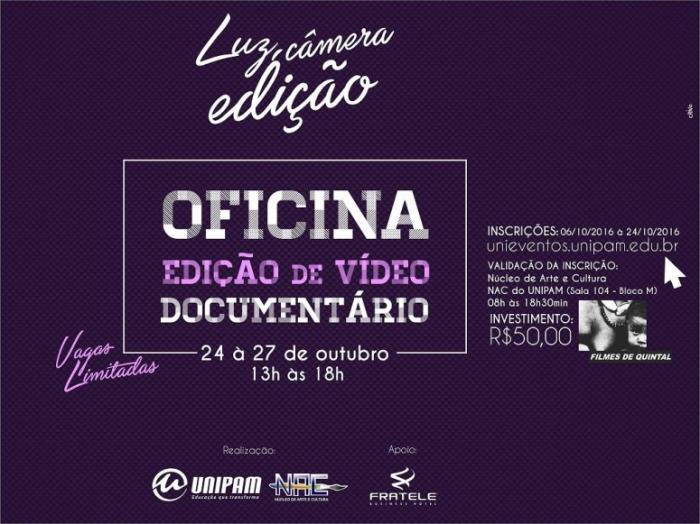 Curso de edição de vídeo documentário acontece no UNIPAM de 24 de outubro a 17 de Novembro