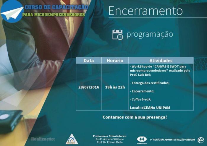 UNIPAM realiza encerramento de Curso de Capacitação para Microempreendedores nesta quinta-feira (28/07)