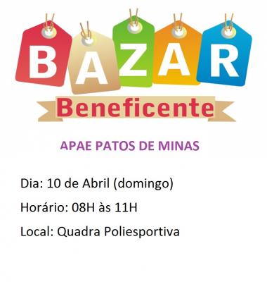 APAE de Patos de Minas realizará bazar beneficente no próximo domingo (10/04)