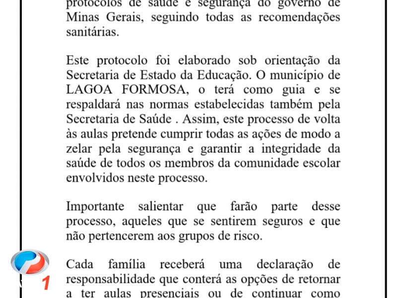Escolas municipais de Lagoa Formosa adotam inúmeras medidas para a volta às aulas a partir desta segunda (03/05)