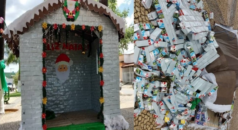 Vândalos danificam decoração de fim de ano preparada com material reciclável em Varjão de Minas