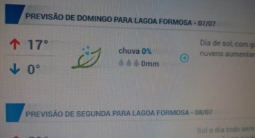 Lagoa Formosa pode ter temperatura de até 0º grau no primeiro final de semana de julho