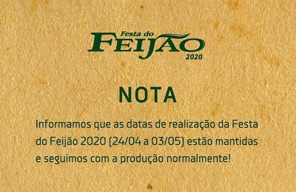 Programação da Festa do Feijão está mantida, mas organizadores monitoram situação do coronavírus 
