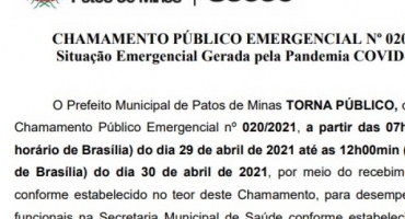 Saúde: processo seletivo e chamamento emergencial são publicados pela prefeitura de Patos de Minas