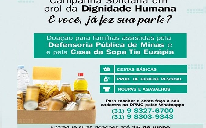 Defensoria Pública lança campanha solidária em apoio a famílias vulneráveis em Patos de Minas