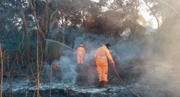 Bombeiros combatem incêndio na Mata do Cachorro em Patos de Minas 