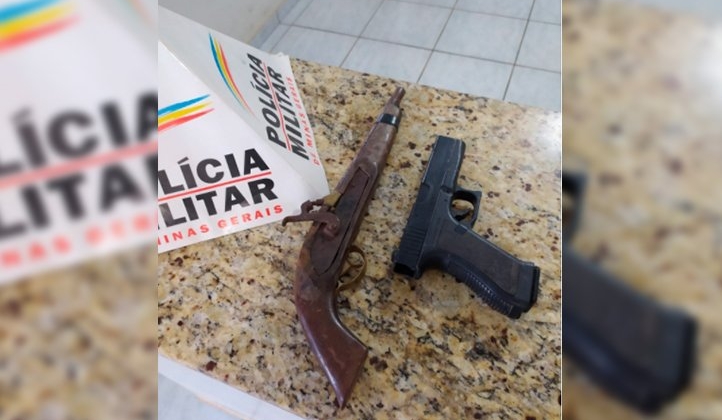 Polícia Militar de Varjão de Minas apreende armas e encaminha duas pessoas para a delegacia