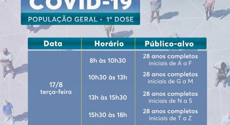 COVID-19: Patenses de 28 e 27 anos receberão primeira dose de vacina a partir nesta semana