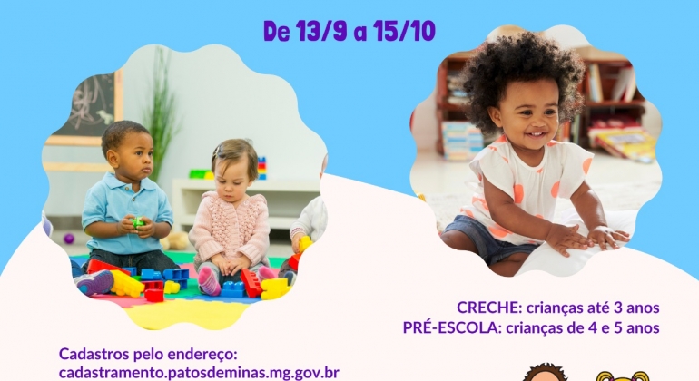 Cadastramento escolar 2020/2021 para educação infantil em Patos de Minas acontece de 13 de setembro a 15 de outubro