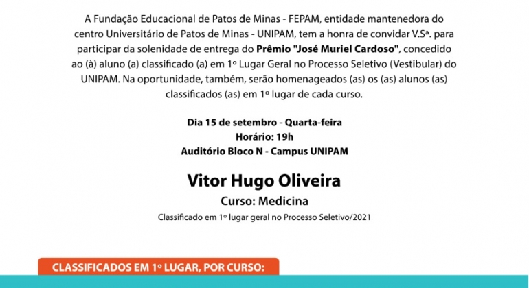 FEPAM e UNIPAM farão a entrega do Prêmio José Muriel Cardoso