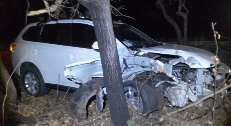 Após perder controle direcional, condutora colide veículo contra árvore na MG-410, em Lagoa Grande