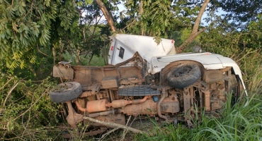 Caminhonete bate em árvore e tomba após pneu estourar na MGC-354, em Lagamar