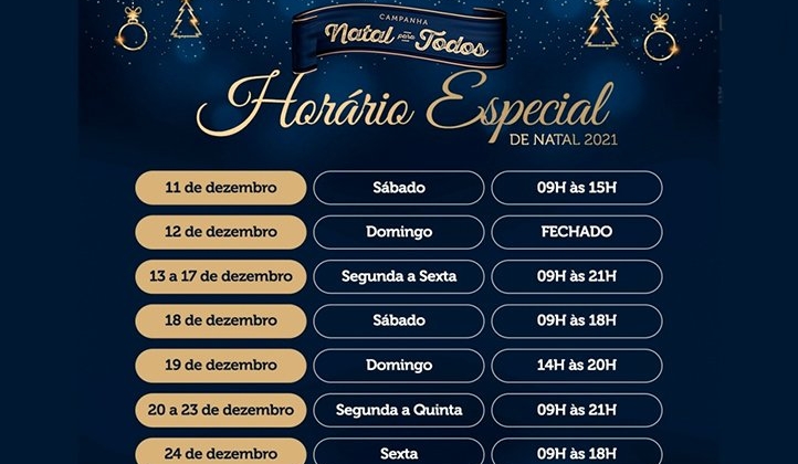 Começa nesta sábado (11) o horário especial de Natal para o comércio em Patos de Minas