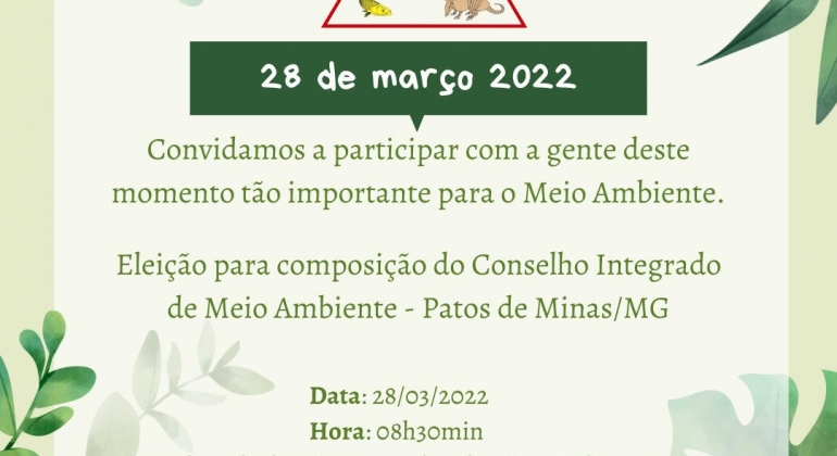 CIMA PATOS: Conselho Integrado de Meio Ambiente realizará eleição de nova diretoria na próxima segunda-feira (28)