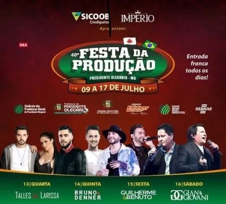 Festa da Produção de Presidente Olegário começa no próximo sábado (9)