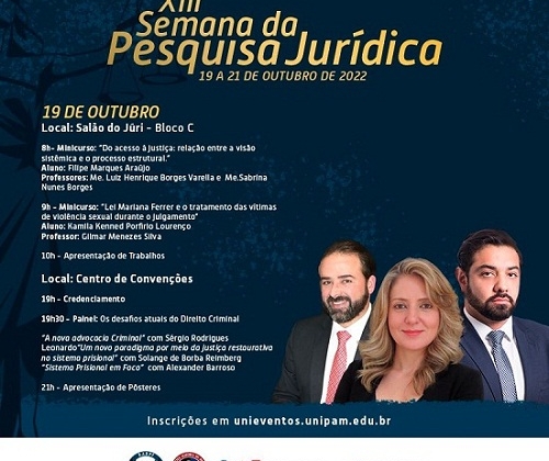 UNIPAM: membro do Conselho Nacional de Política Criminal e Penitenciária ministra palestra durante a primeira noite da XIII Semana da Pesquisa Jurídica