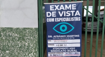 Exame de vista: oftalmologista atende nesta sexta (11) no Sindicato dos Produtores Rurais de Lagoa Formosa 