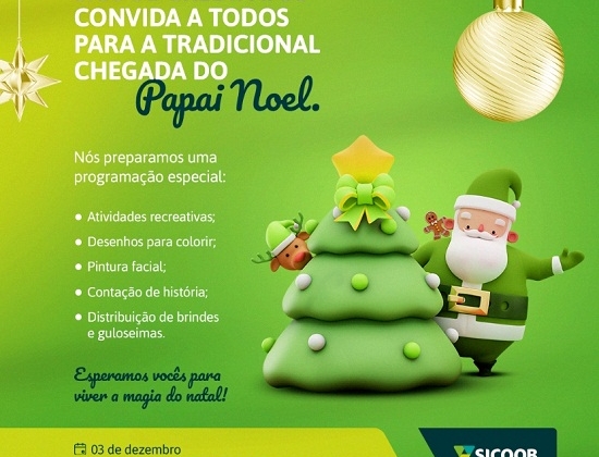 Sicoob Credipatos convida toda população para a tradicional chegada do Papai Noel em Patos de Minas