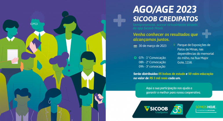 Sicoob Credipatos convida seus cooperados para Assembleia Geral Extraordinária e Ordinária de 2023