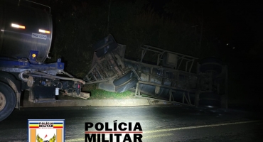 Após problemas mecânicos caminhão tanque sofre acidente na BR-354 em Patos de Minas