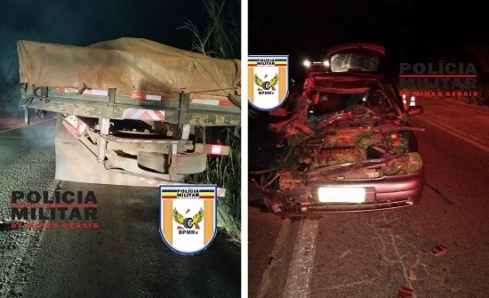 Patos de Minas - Carro de passeio colide contra traseira de caminhão na MGC-354 