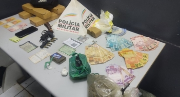 PM de Patos de Minas localiza arma, munições e grande quantidade de drogas no bairro Nossa Senhora Aparecida