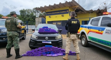 PRF e Polícia Militar apreendem  45 quilos de maconha sendo transportados em veículo na BR-365