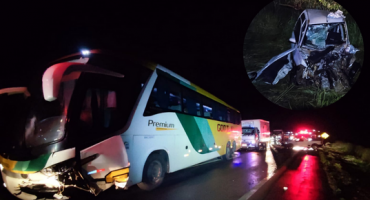 Acidente na BR-365 envolvendo um ônibus, dois caminhões e dois carros deixa uma pessoa morta e outra em estado grave