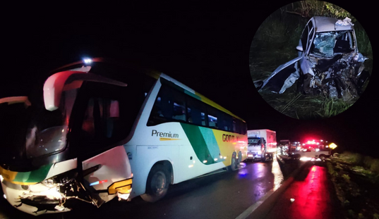 Acidente na BR-365 envolvendo um ônibus, dois caminhões e dois carros deixa uma pessoa morta e outra em estado grave