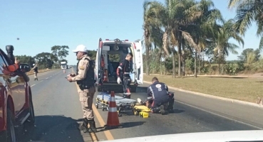 Óleo na pista provoca queda de motociclista na BR-354, entre Lagoa Formosa e Patos de Minas 