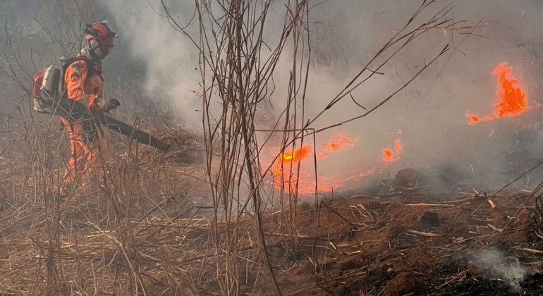 Incêndio na zona rural de Patos de Minas atinge área de pastagem, mata ciliar e reserva