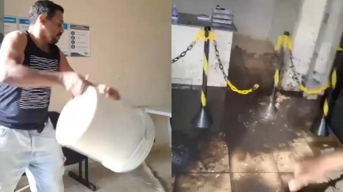 Morador indignado despeja esgoto em agência da Copasa na cidade de Vazante Morador indignado despeja esgoto em agência da Copasa na cidade de Vazante
