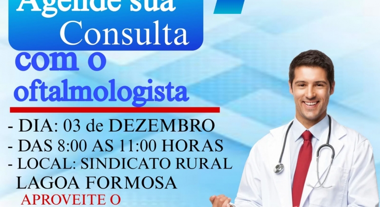  Exame de vista - Médico oftalmologista atende nos dias 3 e 6 de dezembro no Sindicato dos Produtores Rurais de Lagoa Formosa