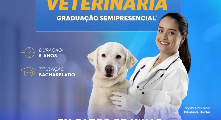 O Centro Universitário Uninter Patos de Minas lança curso superior de Medicina Veterinária, modalidade Semipresencial; bolsas com até 57% de desconto