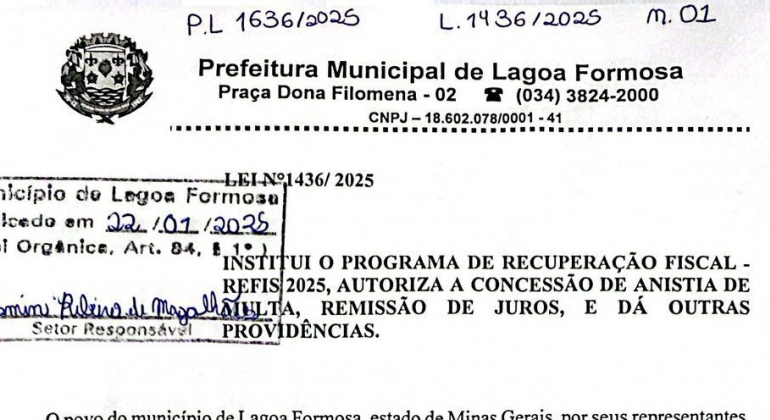 Prefeito de Lagoa Formosa “Zé Amorim” sanciona Lei que garante anistia de multas e remissão de juros sobre créditos tributários vencidos