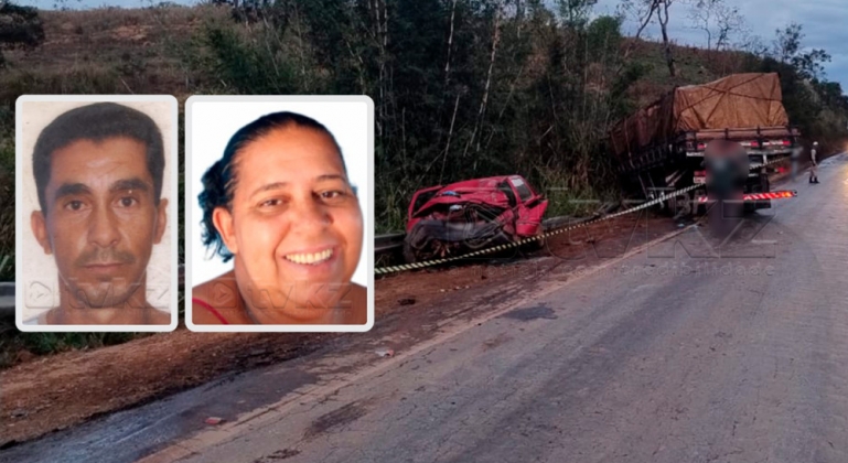 Casal morre em colisão envolvendo carro e caminhão na MG?176 Casal morre em colisão envolvendo carro e caminhão na MG?176