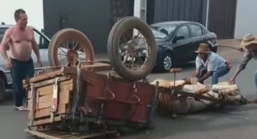 Lagoa Formosa - Indivíduo furta carroça com equino e capota veículo ao tentar fugir em alta velocidade; veja vídeo