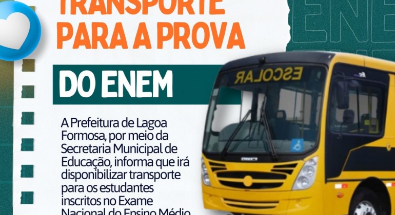 Prefeitura de Lagoa Formosa irá fornecer transporte gratuito aos estudantes inscritos no  ENEM 2025