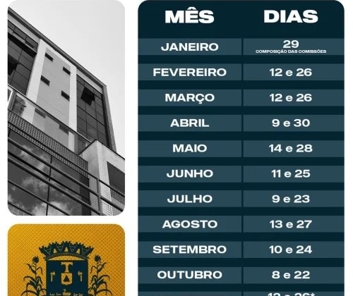 Câmara Municipal de Patos de Minas define calendário das reuniões ordinárias de 2026
